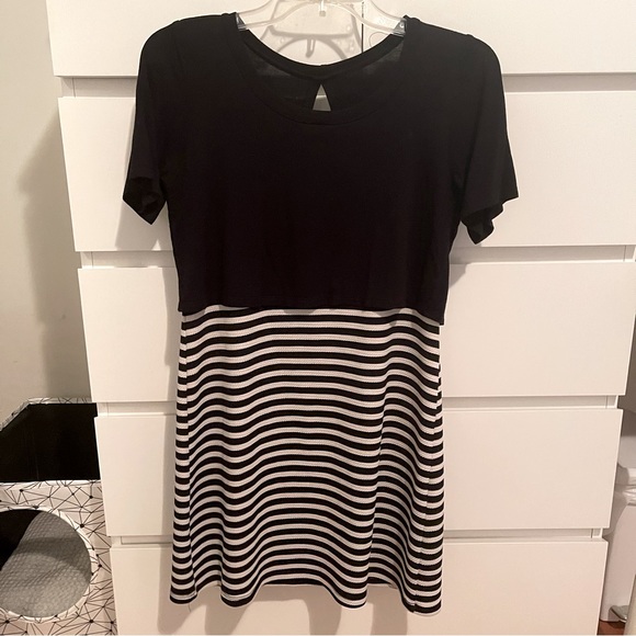Striped Dress with Built-In Short Sleeve Shirt - Picture 1 of 4